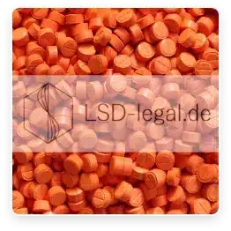A pile of orange pills that is "225mcg 1D-LSD Extra Pellets Lsd legal" with Lsd Legal logo..